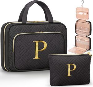 Personalized Hanging Toiletry Makeup Cosmetic Travel Organizer Bag Black New